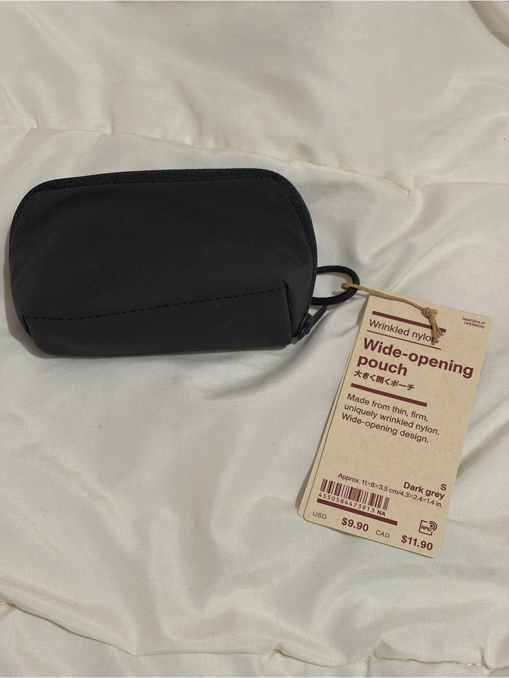 Muji Dark Gray Wide-Opening Pouch